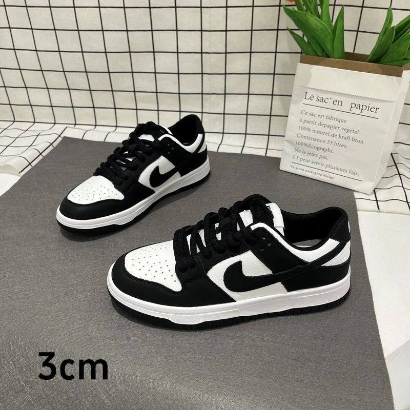 黑白勾勾熊猫鞋女款系带平底轻便透气休闲运动板鞋女春秋显瘦