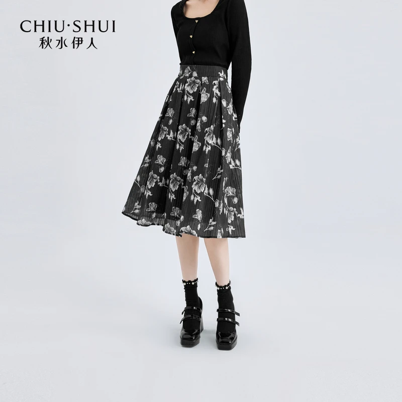 【许半夏专属】秋水伊人复古百褶a字半身裙女2024春季新款女装中高