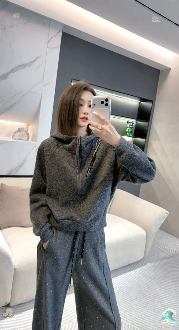 熙薇【月朗星稀】2025秋季新款时尚设计师休闲连帽卫衣上衣H6539