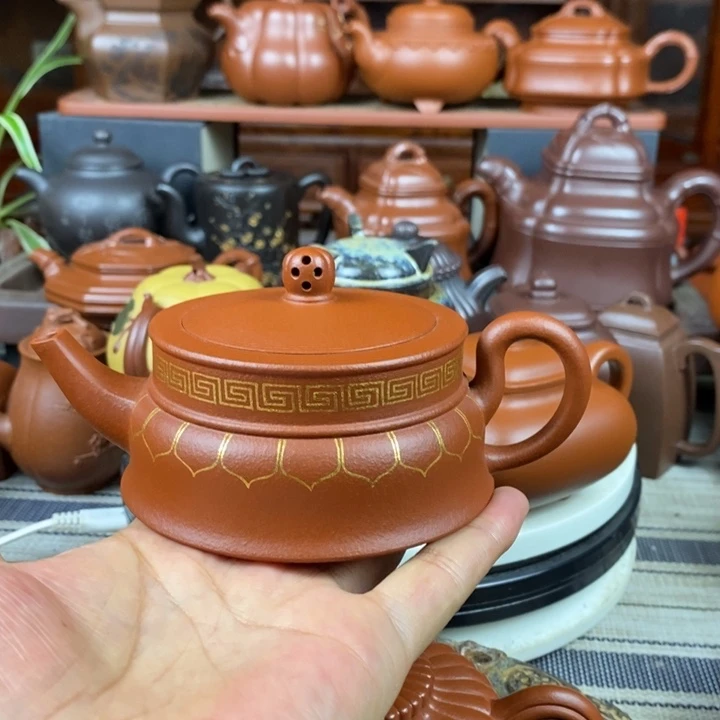 茶壶紫砂禅玉230cc原矿一厂老红土描金丝特价