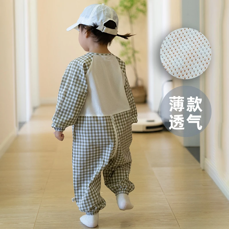 婴儿爬爬服夏季户外防脏拖地连体罩衣外出学爬透气宝宝夏天爬行服