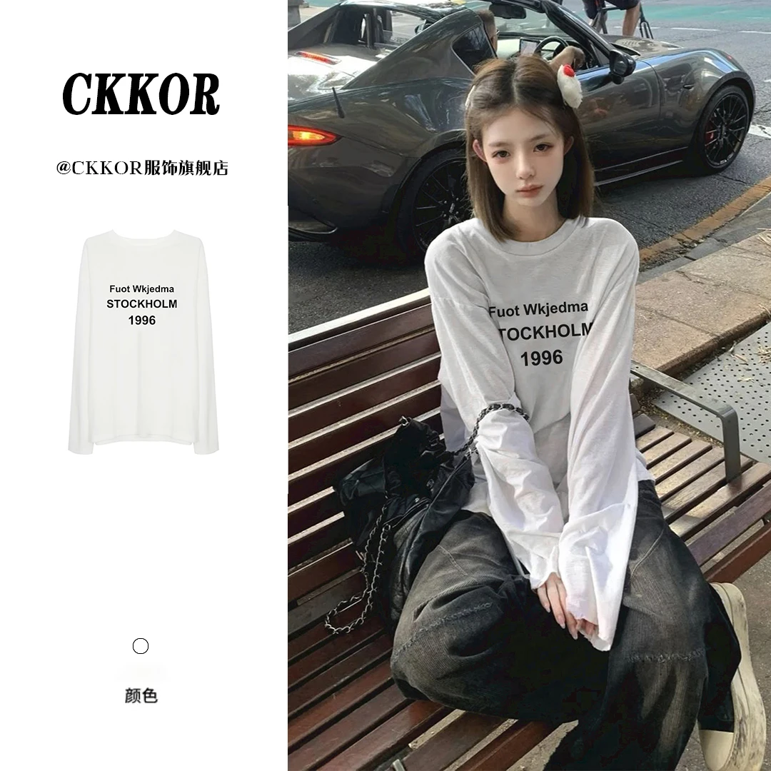 CKKOR美式字母印花穿搭夏季新款韩版时尚百搭宽松慵懒风t恤女罩衫
