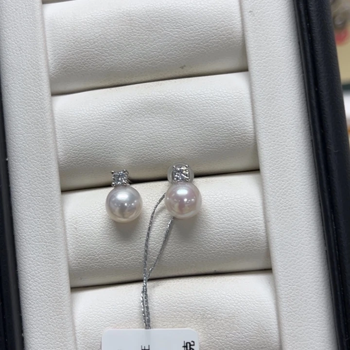 耳饰海水珍珠银S925镶嵌AK7-8mm45号