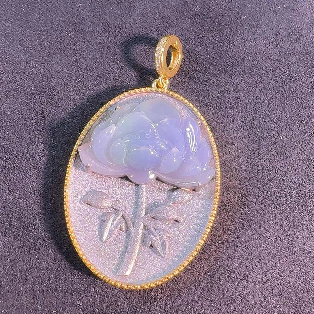 翡翠银S925镶嵌吊坠(不含链)荷花