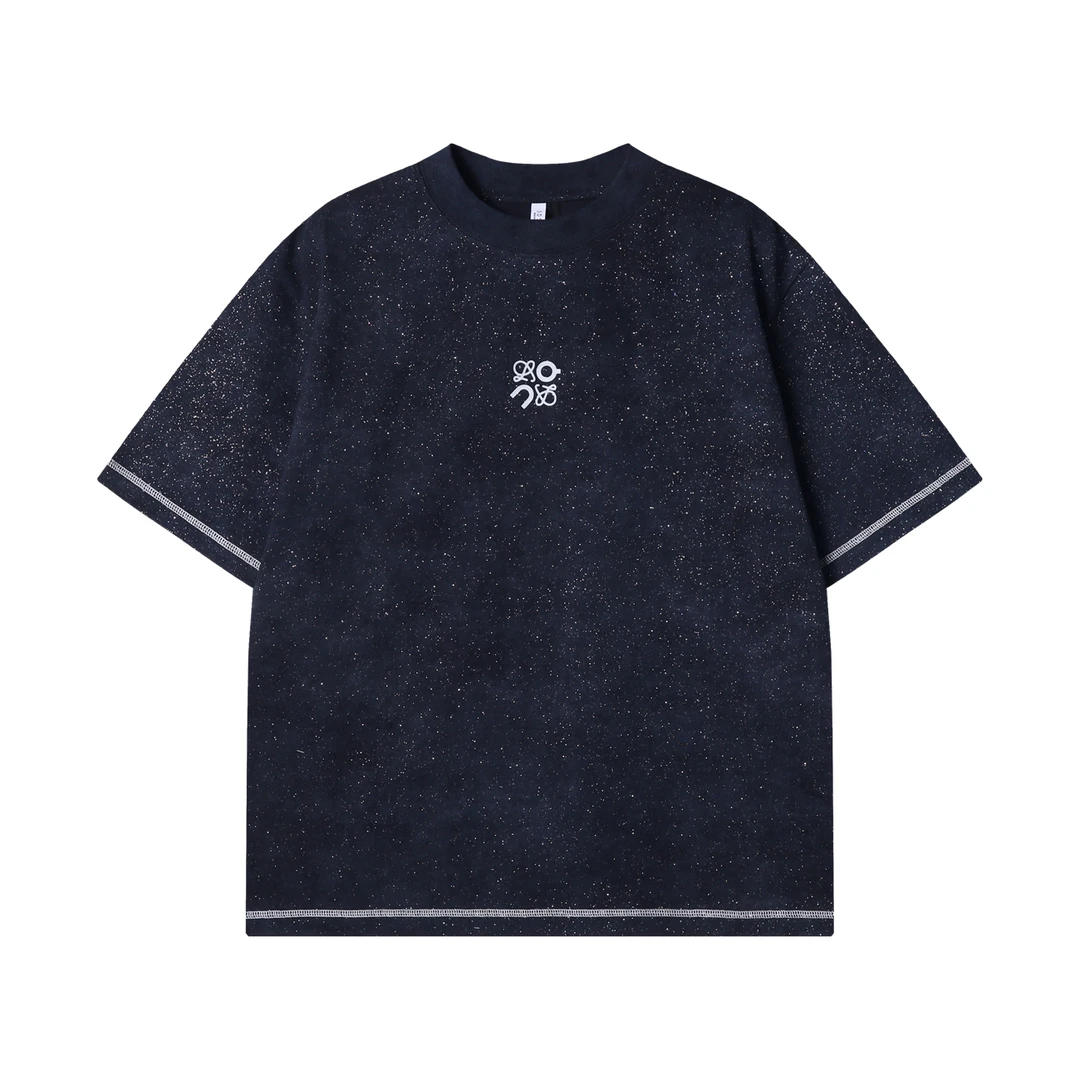 夏季高级感新款韩版个性满天星细闪线条撞色胸口印花轻松简约上衣