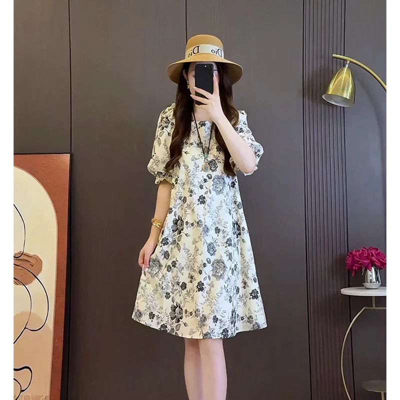 夏季短袖套头连衣裙设计感时尚高级感中长款裙子