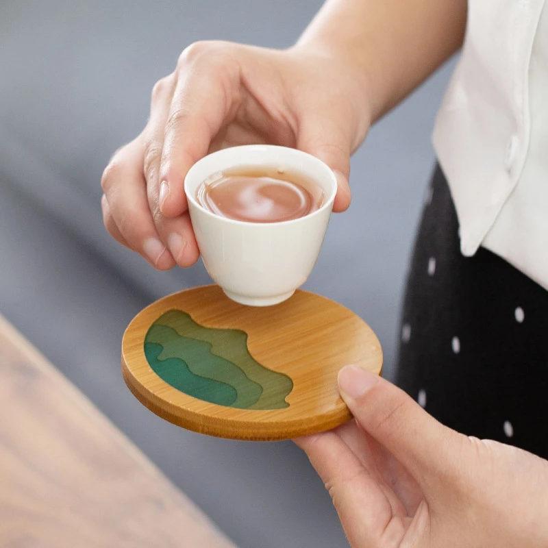 竹制杯垫四方圆形隔热防滑防烫杯托实木茶垫功夫茶具茶道配件