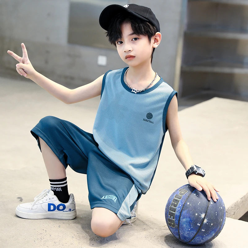 儿童网眼速干套装夏季薄款中大童男童篮球服2025新款运动夏装帅气