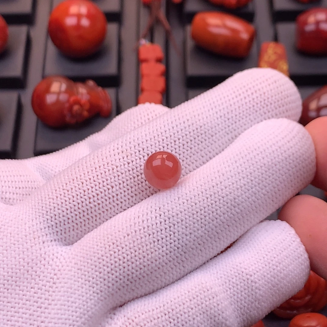 南红玛瑙未镶嵌南红河湾料冰红圆珠单珠9mm