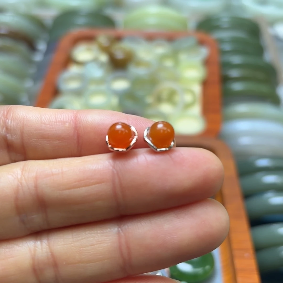 和田玉耳饰银S925镶嵌