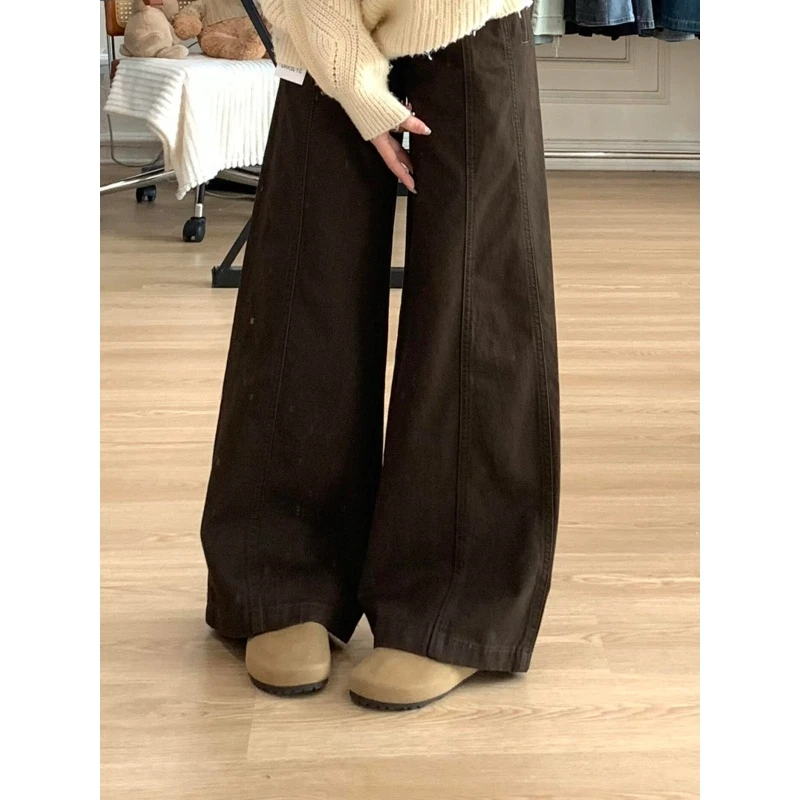 【清仓+运费险】美式复古咖色直筒牛仔裤女宽松显瘦高腰阔腿裤子