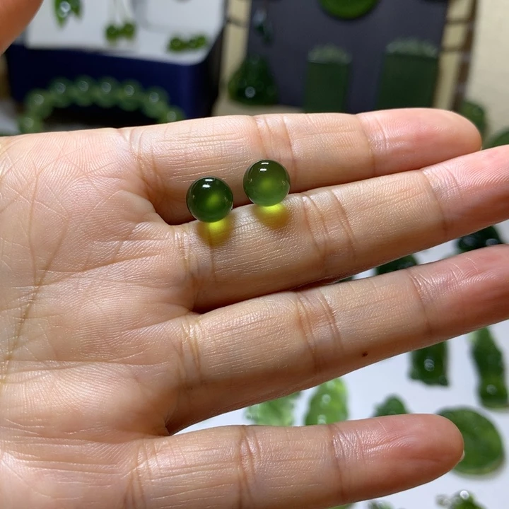 岫玉银S925镶嵌耳钉耳钉