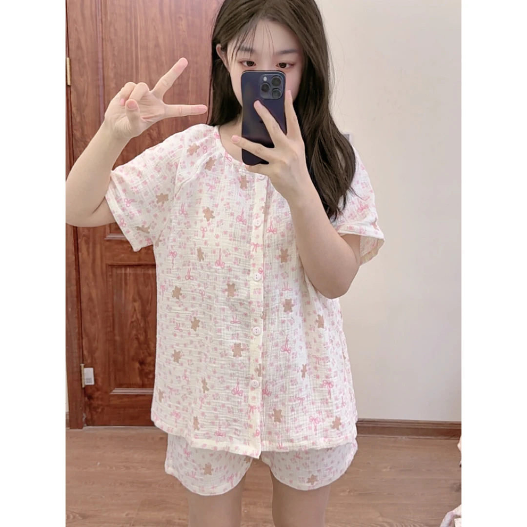 夏季新款纯棉精梳棉短袖家居套装