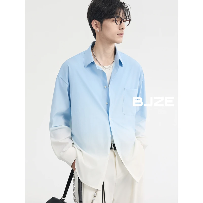 DH2025新男装潮流设计感渐变色衬衫外套休闲宽松上衣男X511016