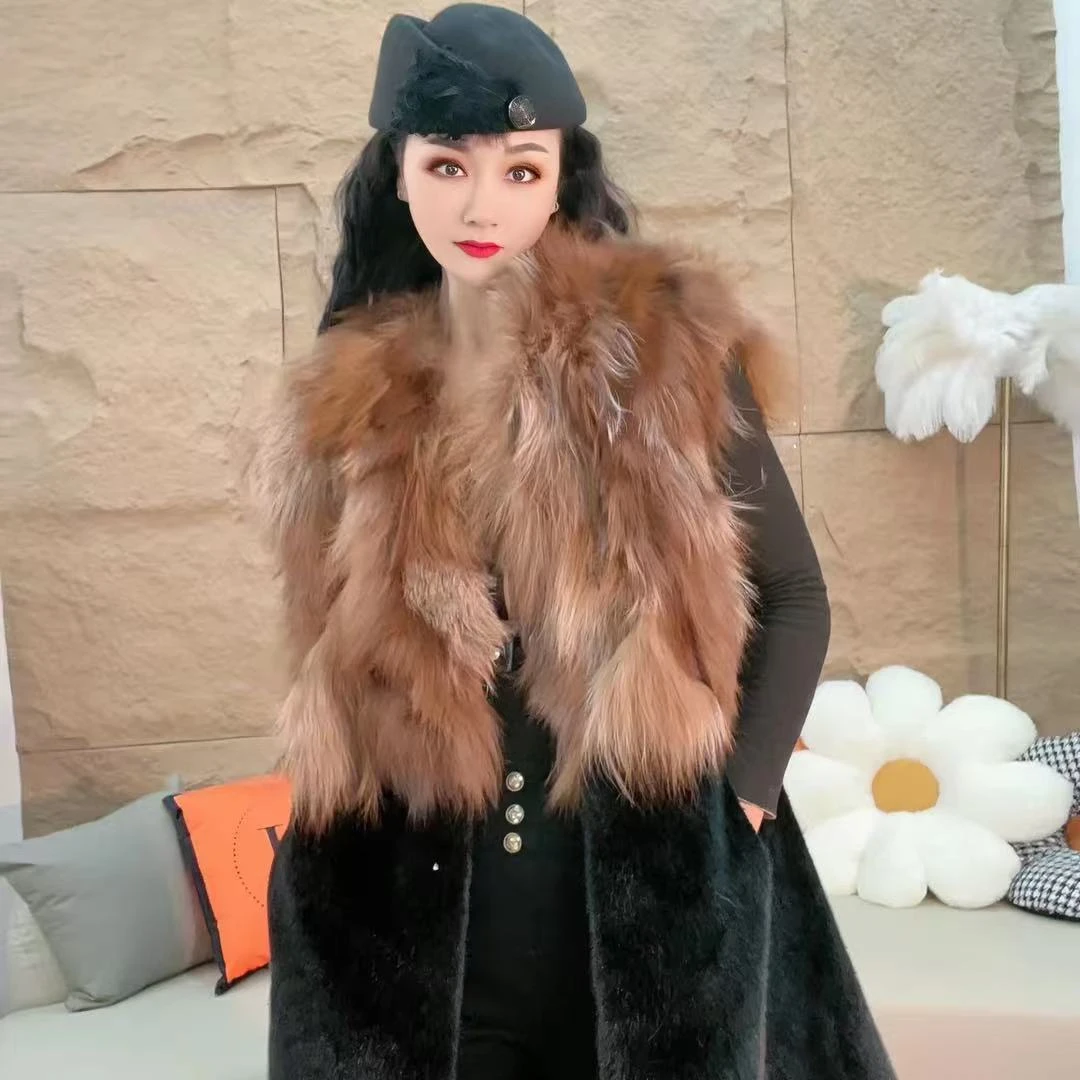 103冬季新款时尚洋气狐狸毛领拼接环保毛重工设计马甲