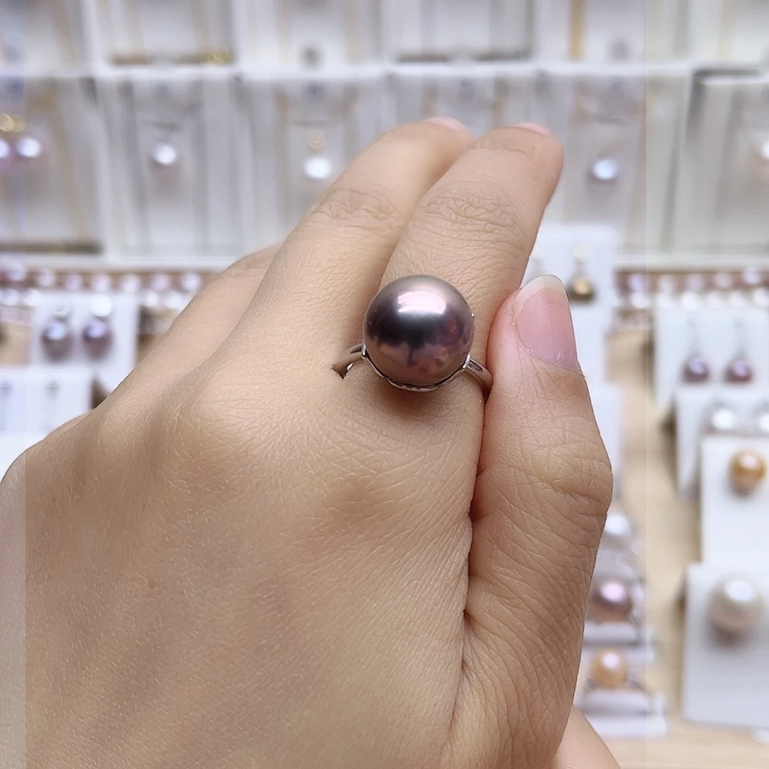 淡水珍珠戒指银S925镶嵌12.5有瑕
