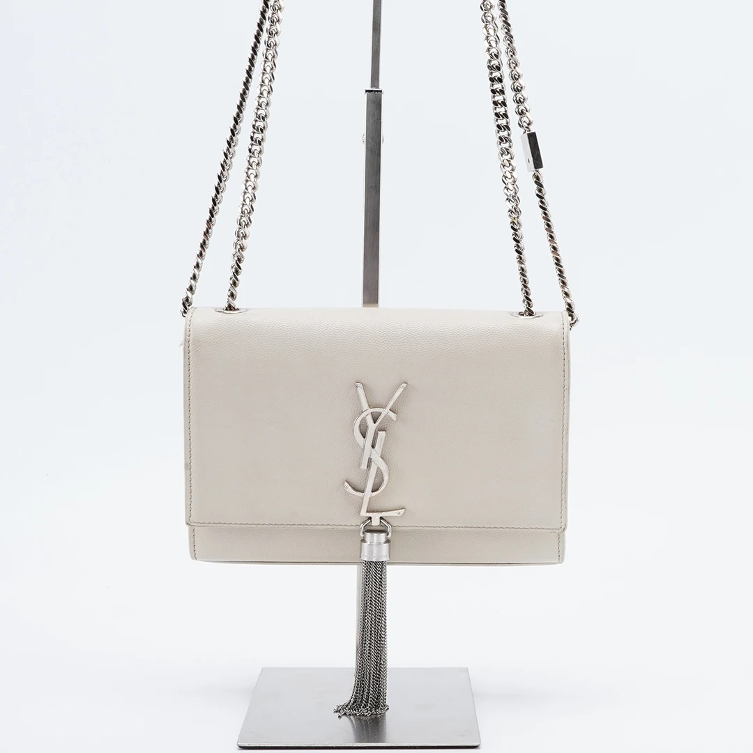 95新 YSL/圣罗兰 【白菜】 流苏包小号鱼子酱白金/BG22012624