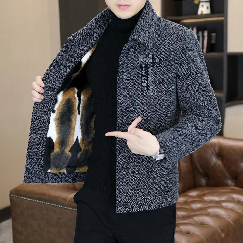 罗蒙男士加绒加厚毛呢大衣冬季青年修身短款呢子夹克韩版痞帅保暖