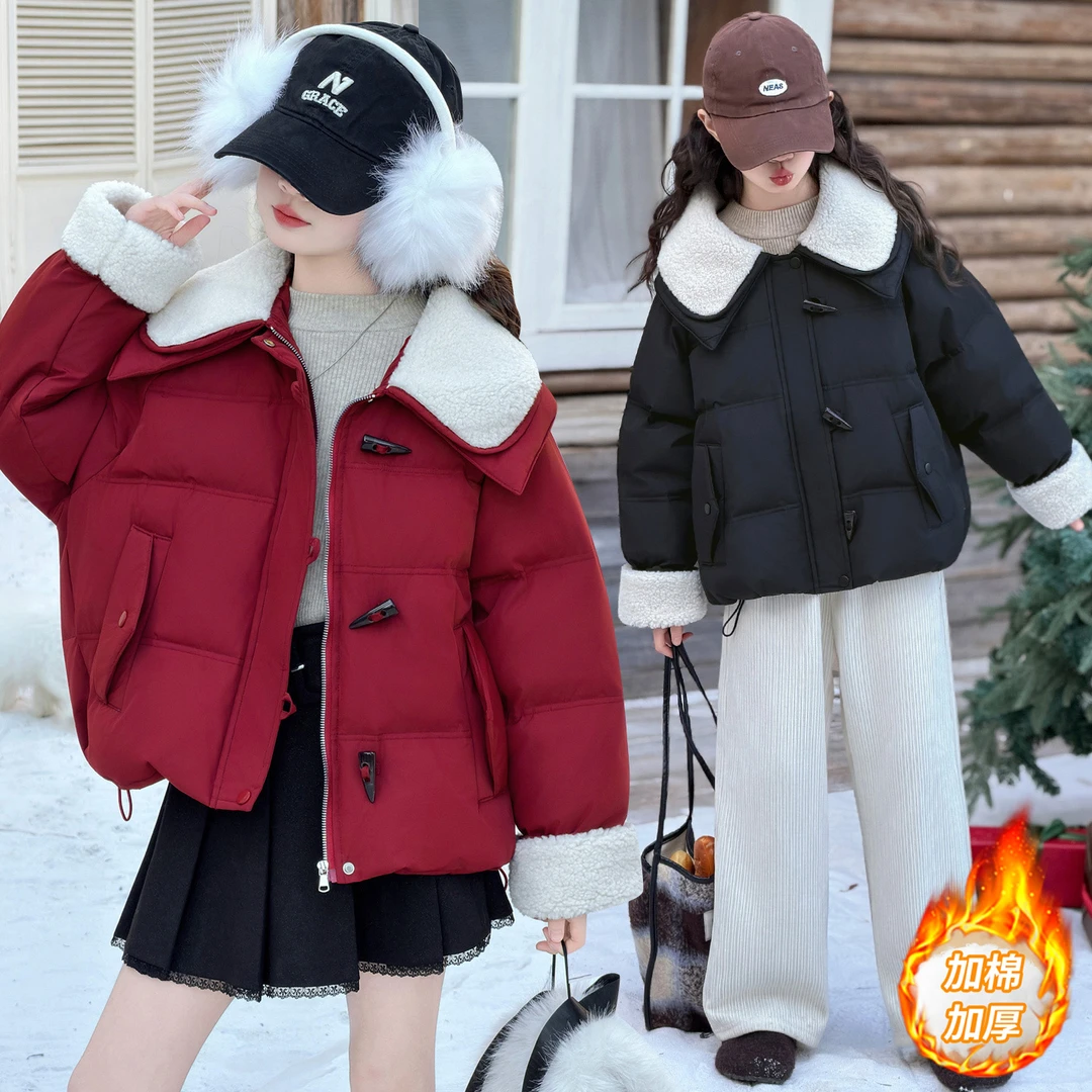 【YC】冬季新款儿童韩版时尚百搭翻领棉服女童加棉加厚外套HCE295