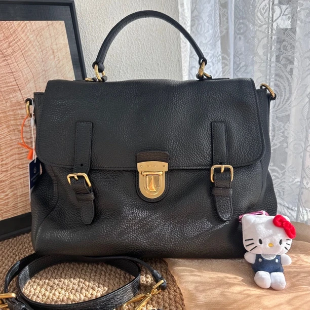 95新 Prada/普拉达 XM/黑金公文翻盖手提斜挎包/CZ09625248改