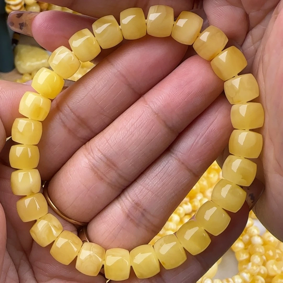 蜜蜡手链未镶嵌鸡油黄直切手串