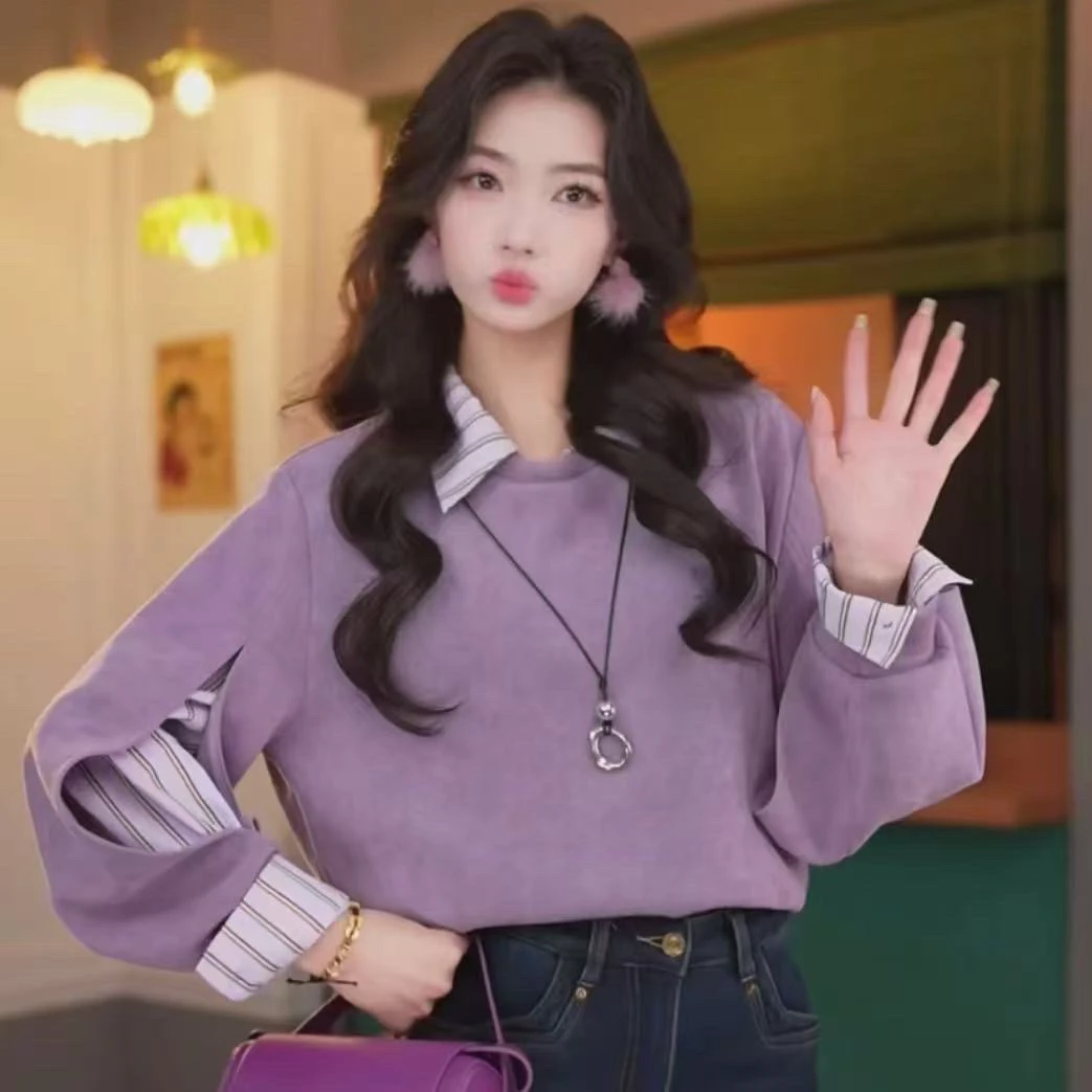 【云蒸霞蔚】港风复古拼接假 两件宽松上衣1963