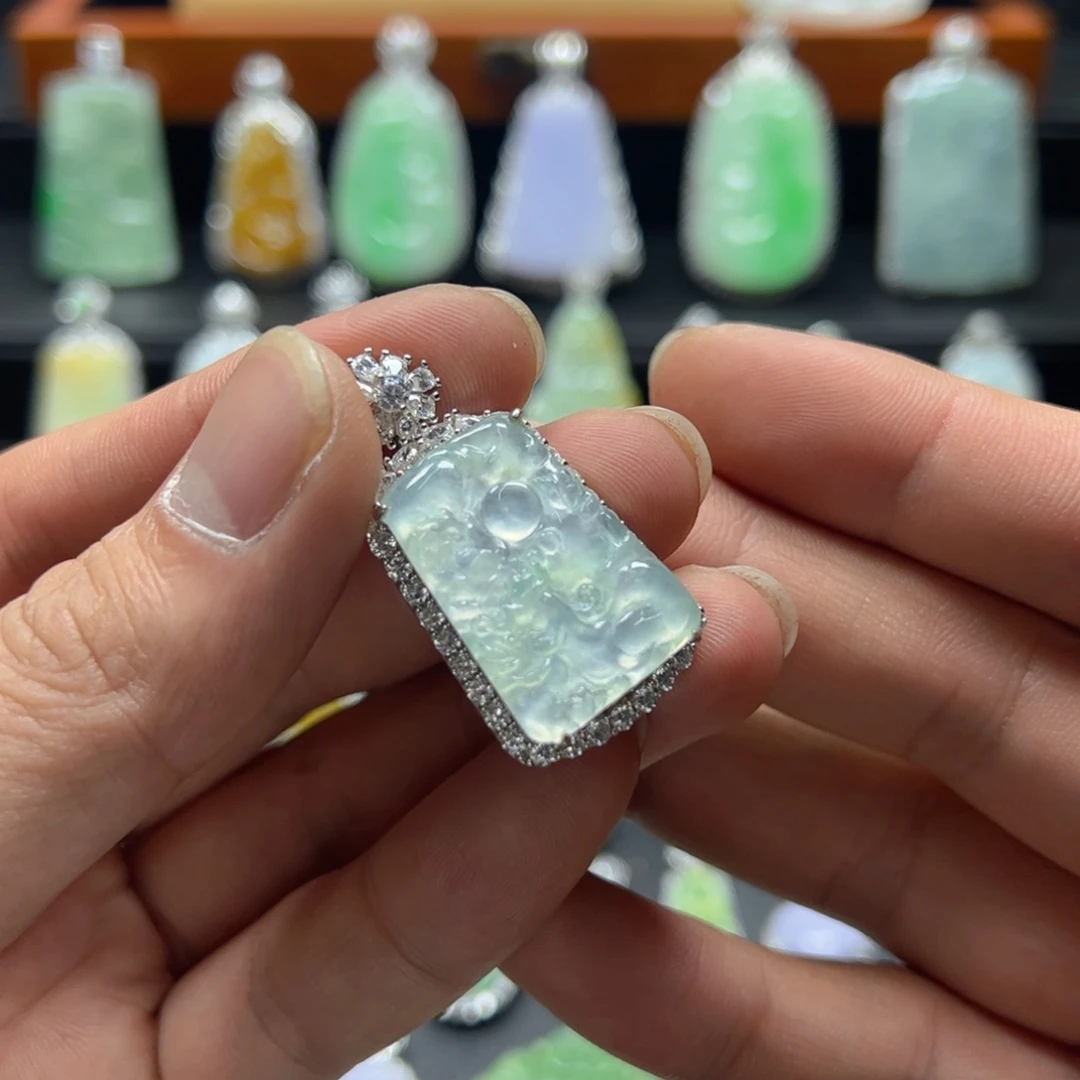 颈饰银S925镶嵌翡翠天然翡翠a货