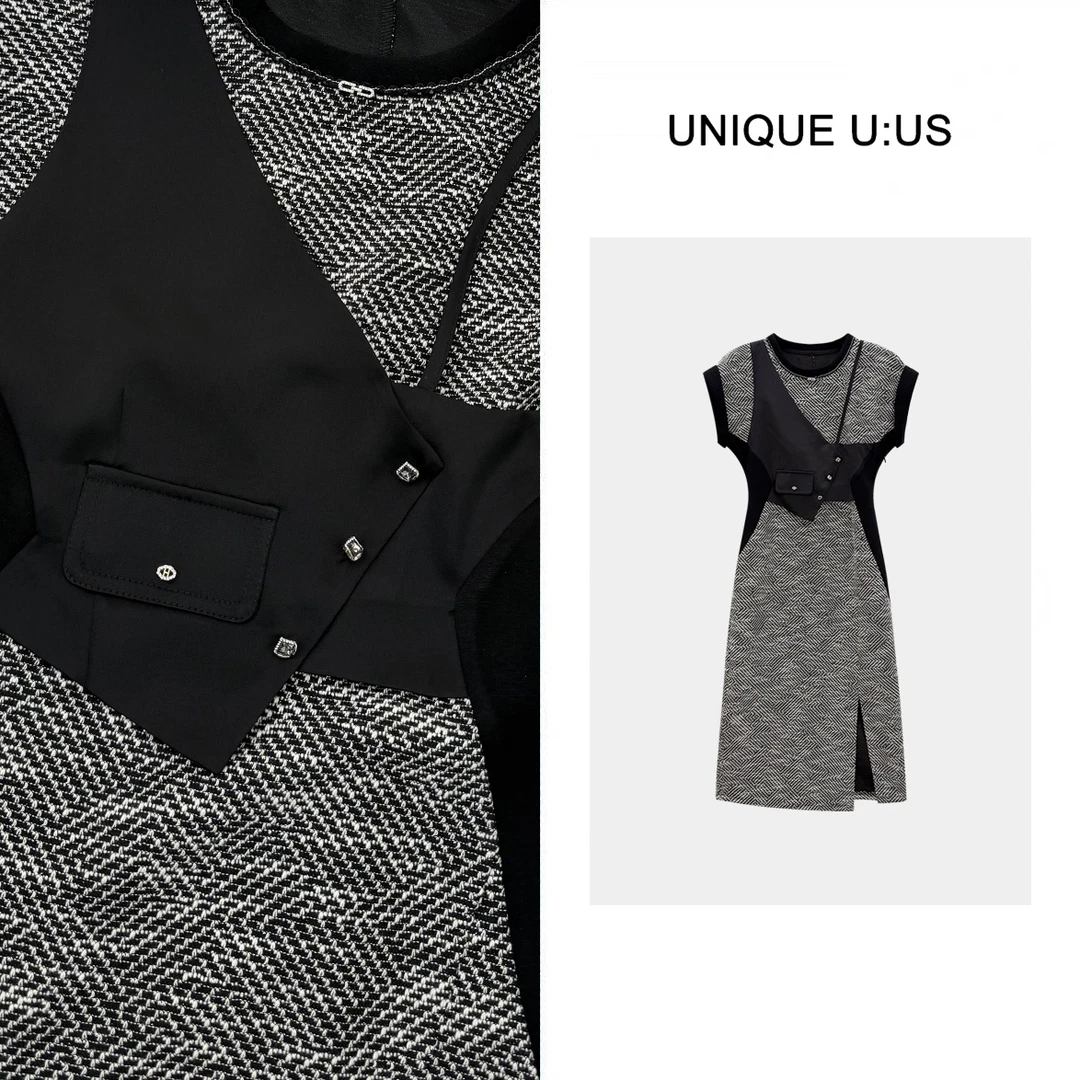 【林雪雪】春季新品高级干练肌理感拼接款连衣裙250555