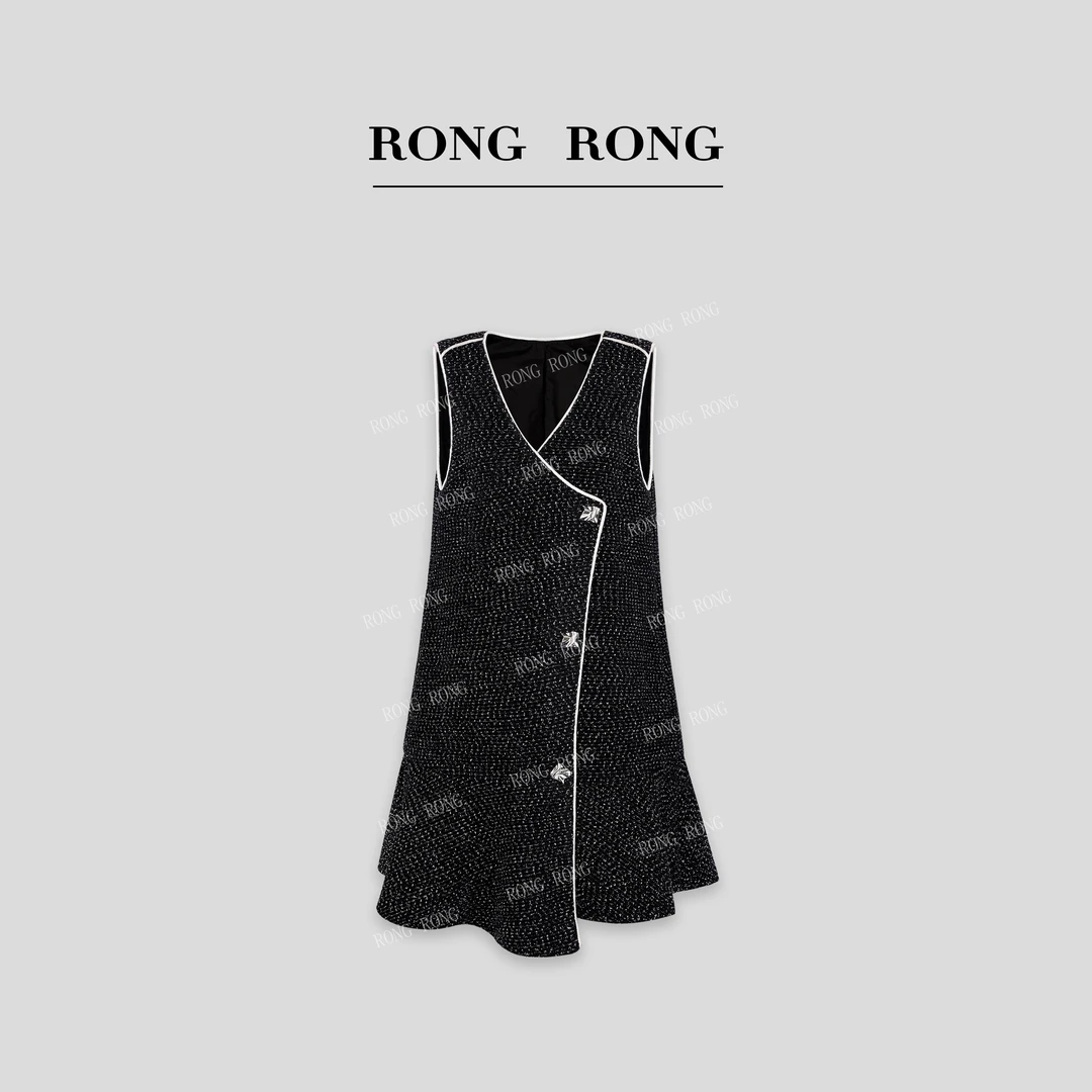 溶溶J【星墨香奢】RONGRONG V领法式小香风无袖人鱼连衣裙C-L20669