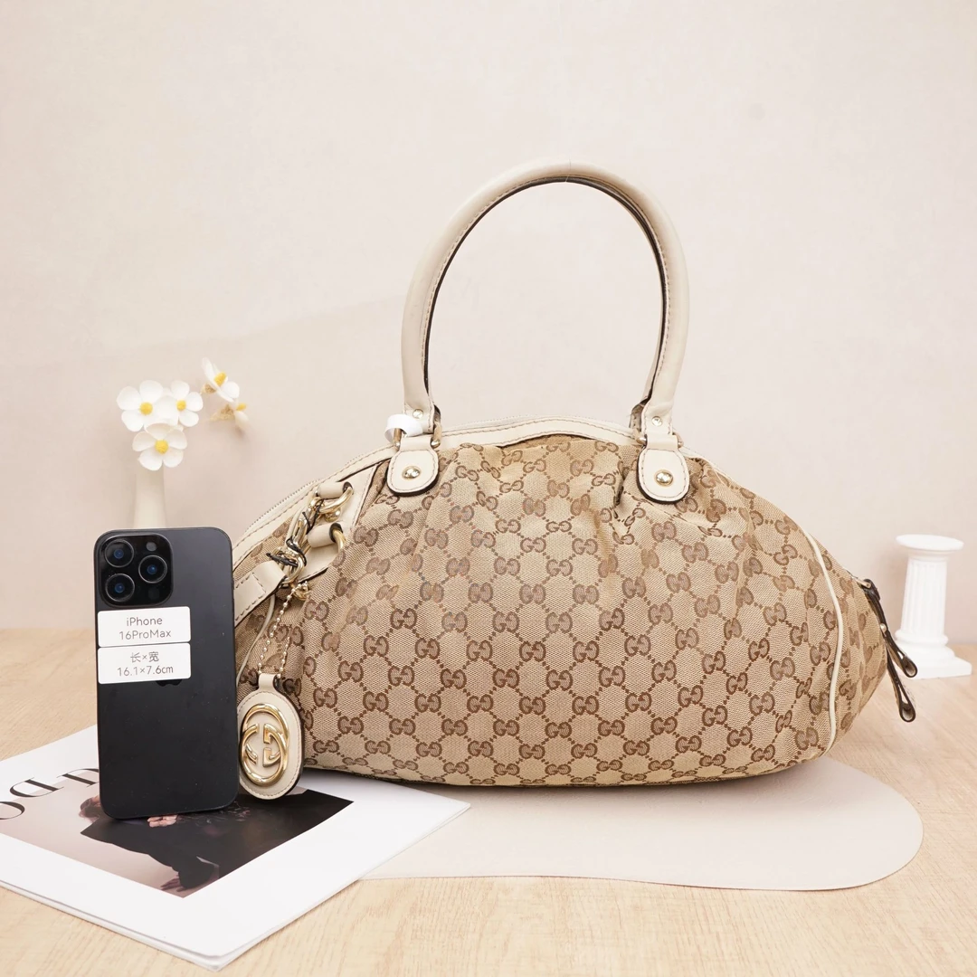95新 GUCCI/古驰 Sukey手提肩背包小号老花帆布/肩带/DS025678
