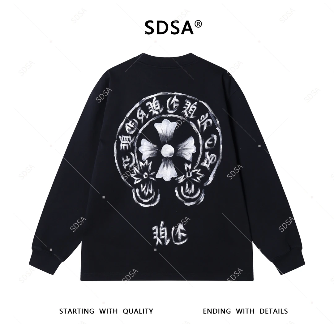 SDSA男士秋冬新款轻奢痞帅男装手绘十字印花圆领卫衣显瘦网红款潮