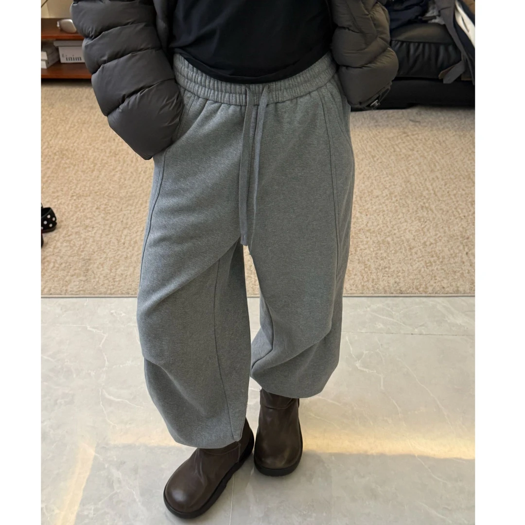 【清】逸语服饰2025冬季宽松加绒厚款松紧腰休闲收口卫裤女20731