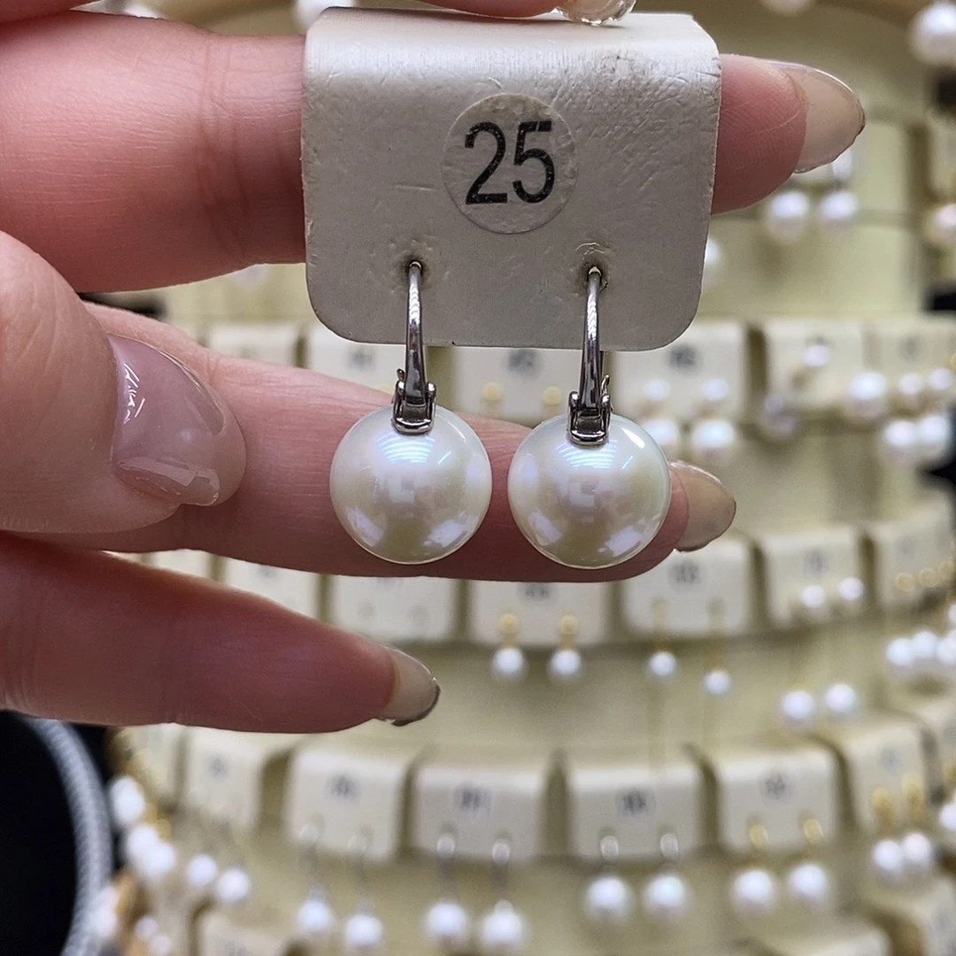 耳饰银S925镶嵌淡水珍珠