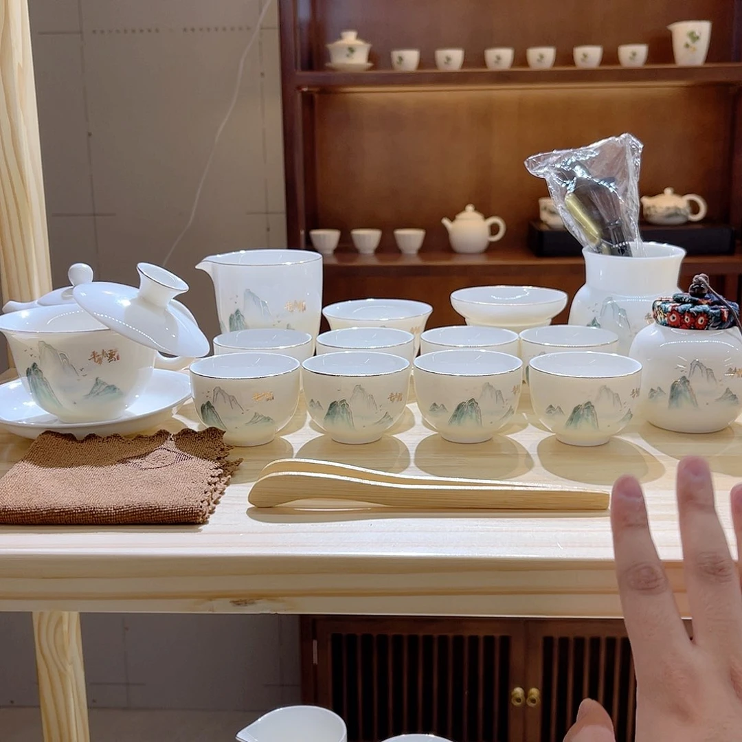 瓷片玄致羊脂玉瓷茶具套装