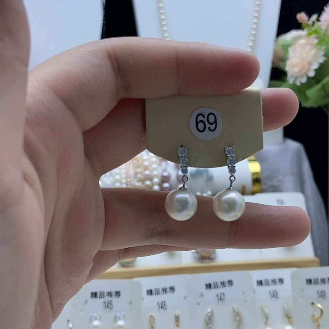 银S925镶嵌耳饰淡水珍珠10