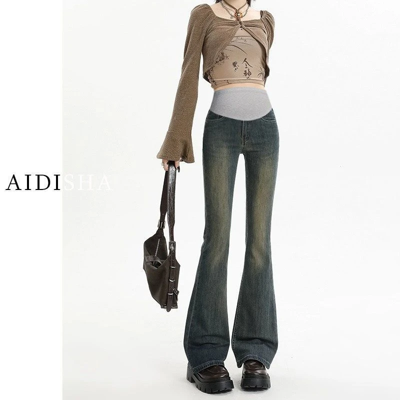 孕妇裤子秋冬款2025新款春秋外穿小个子喇叭裤冬季加绒牛仔裤秋装