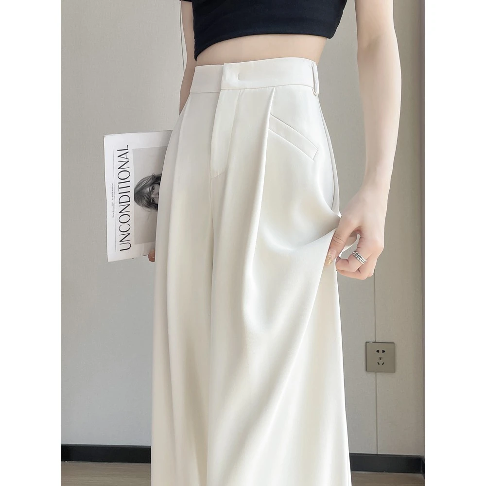 高级感白色西装裤女夏季薄款冰丝阔腿裤高腰显瘦宽松直筒拖地长裤