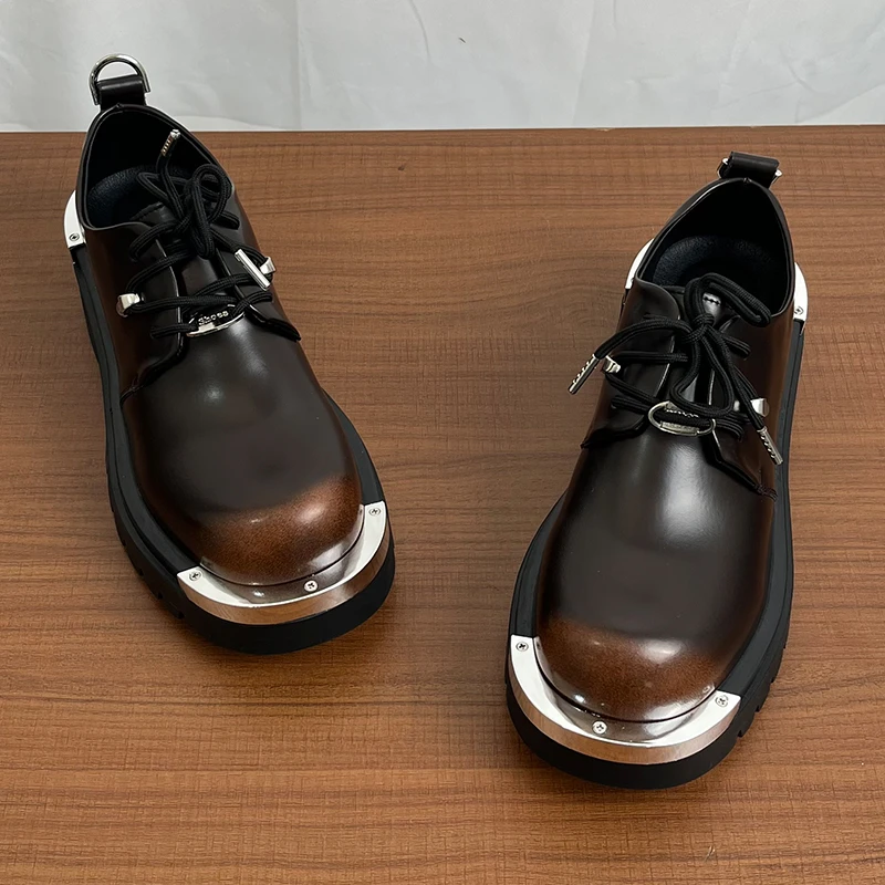 韩版百搭休闲男皮鞋高级感厚底德比鞋发型师秋季潮鞋原创小众高街