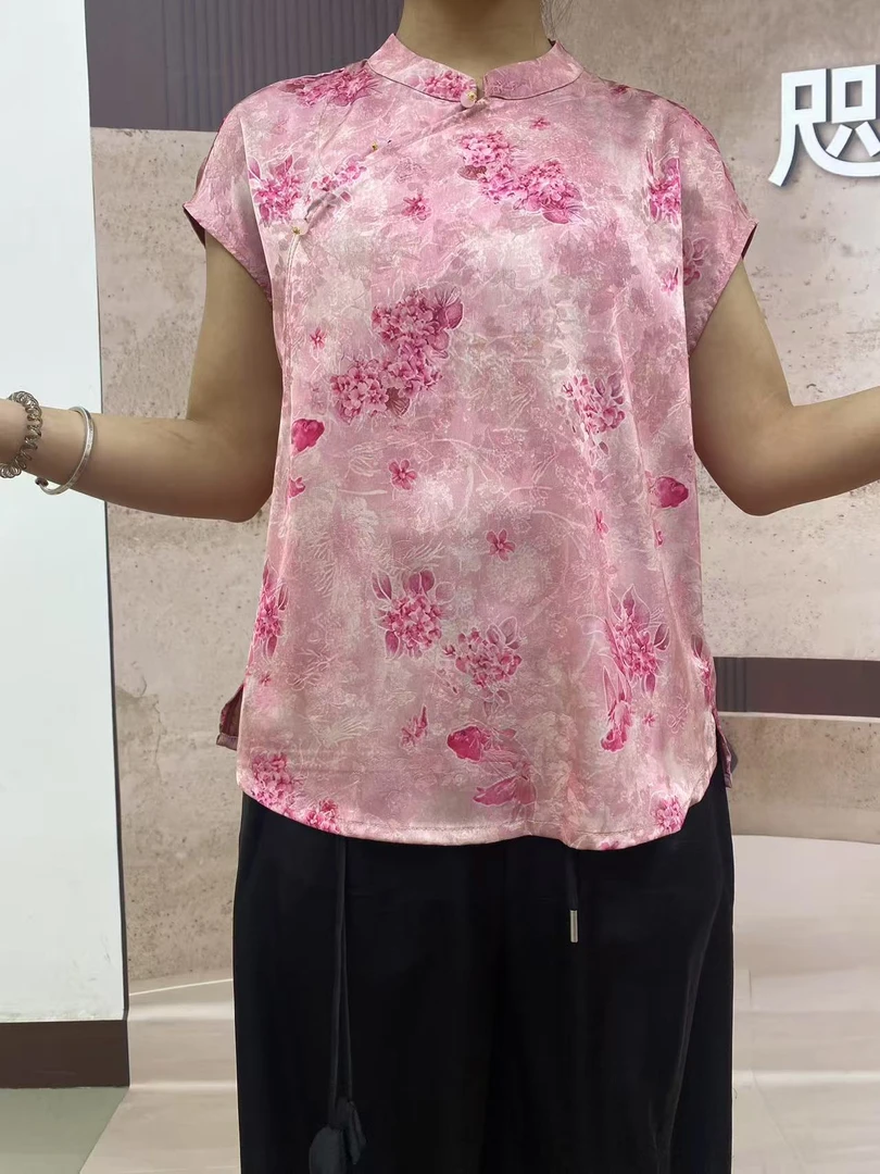 8818新中式复古蝴蝶短袖