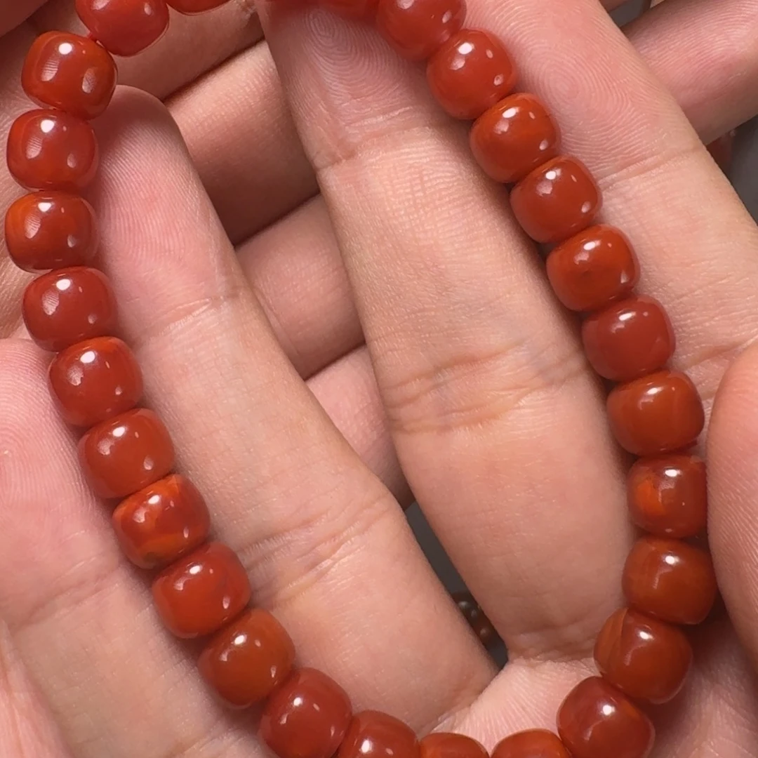 南红玛瑙手串未镶嵌玫瑰红老型手串8mm,带双色