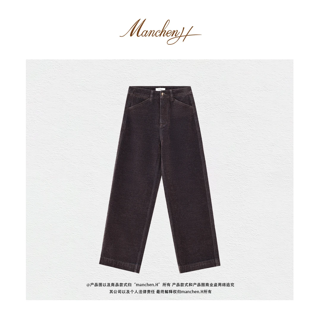 曼辰manchenh"鎏光金属裤"意大利进口面料Loe*e同源植绒长腿裤