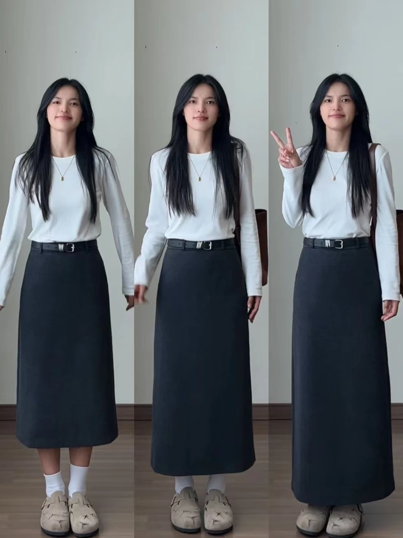 22系列#【毛呢一步半身裙】女秋冬高腰显瘦a字裙小个子开叉长裙