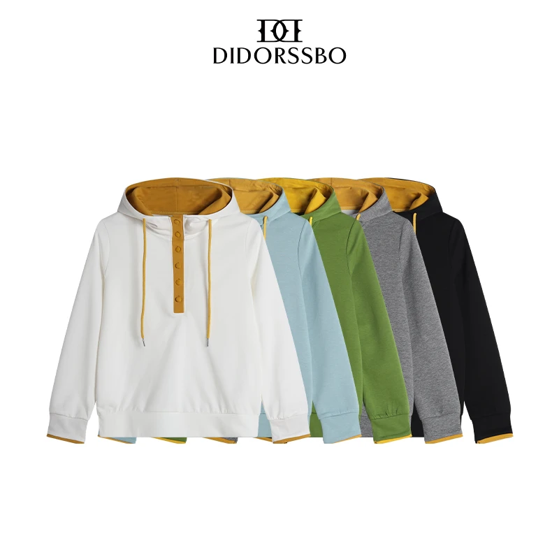 DIDORSSBO春季新款女款休闲时尚潮流运动撞色半开衫连帽卫衣9947