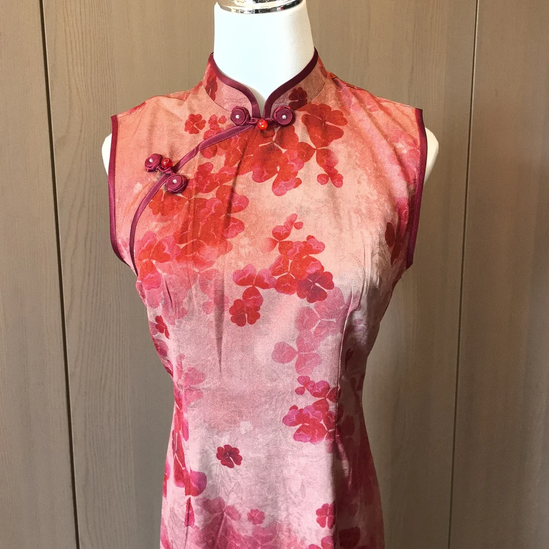 【流丹】长旗袍中式复古无袖中长款新中式旗袍提花短裙