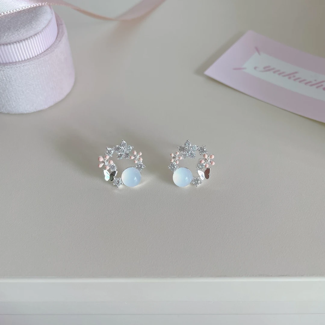 铜合金耳饰 D2470 S925银针超闪满锆花朵耳钉小巧精致耳环耳饰