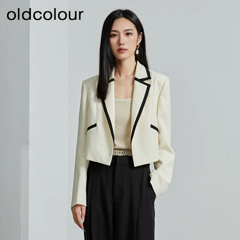 oldcolour商场同款秋季撞色休闲简约上衣短款西装外套P320409A1