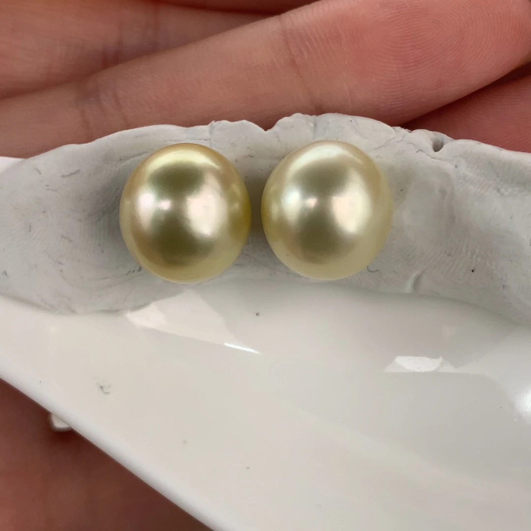 定制海水珍珠未镶嵌裸珠12-13mm金珠裸珠两颗