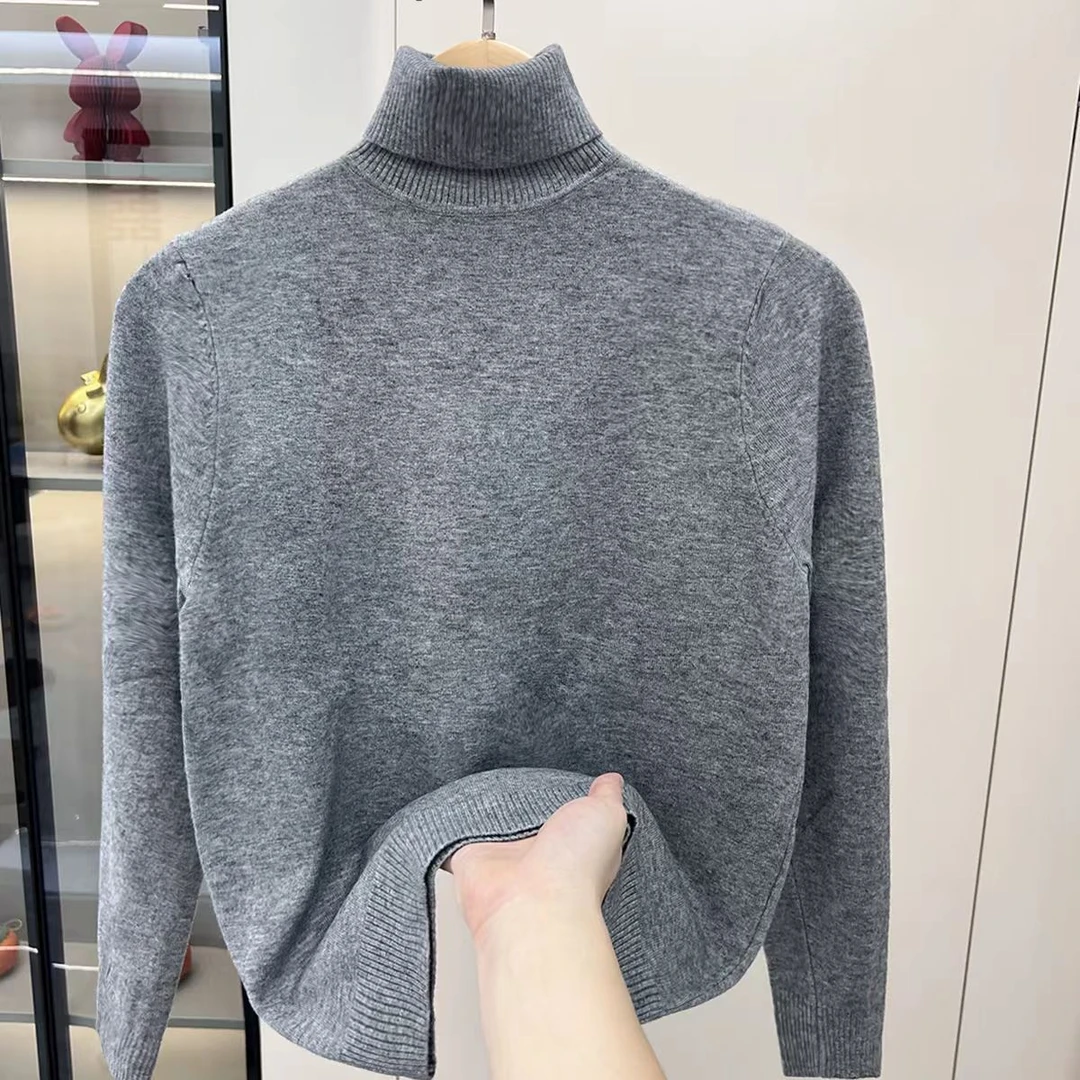 冬季店主风纯色翻高领毛衣柔软弹力休闲打底绒衣简约针织衫修身