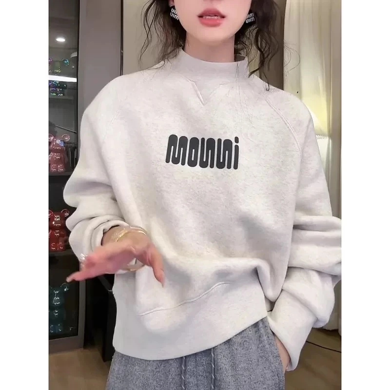007 潮牌字母MONNi半高领百搭休闲卫衣