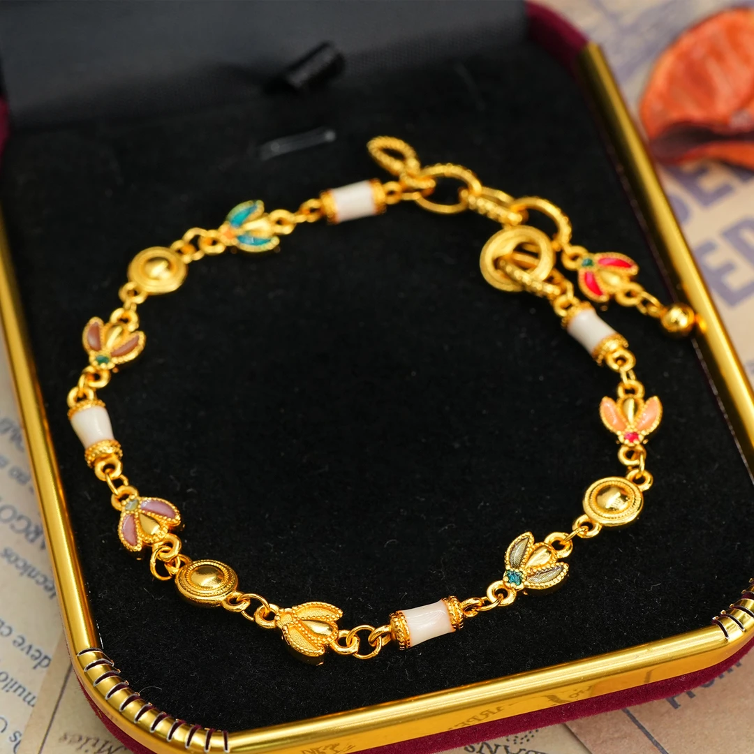 铜合金手链 【4479】LeLe 手链 新中式珐琅彩色幸运瓢虫（主链：18cm）